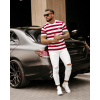 BLUZKA T-SHIRT MĘSKI W PASKI KVO WHITE-BORDO