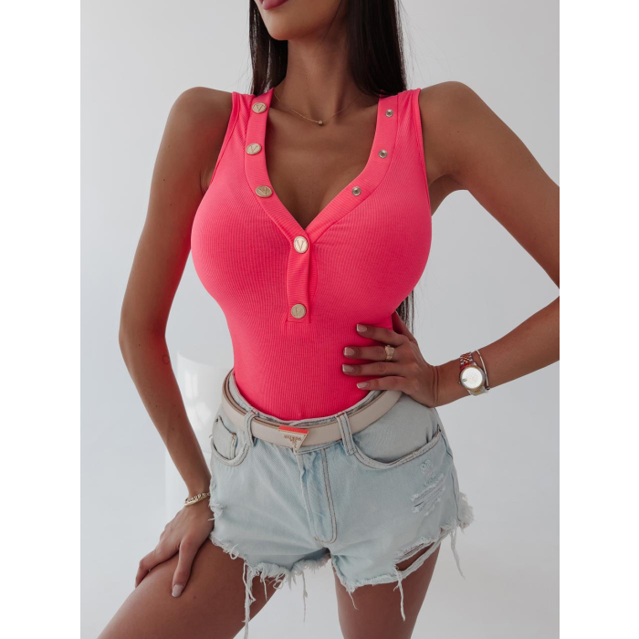 BODY PRĄŻKOWANE Z NAPAMI GINGER NEON PINK