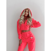 KOMPLET DRES BAWEŁNIANY Z ROZPINANĄ BLUZĄ HALLIE NEON PINK