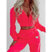 KOMPLET DRES BAWEŁNIANY Z ROZPINANĄ BLUZĄ HALLIE NEON PINK