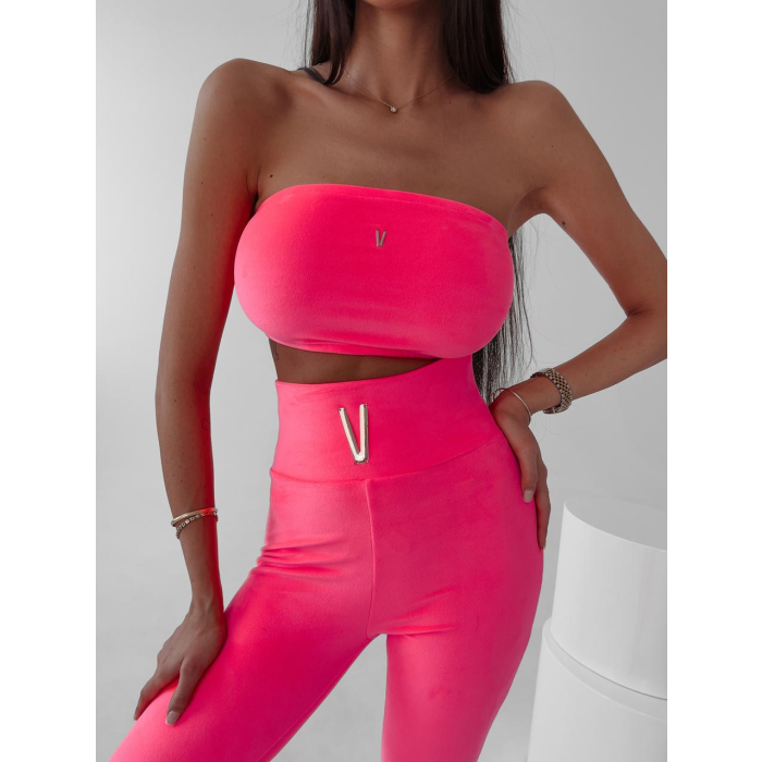 KOMPLET DRES WELUROWY FATIRA NEON CORAL