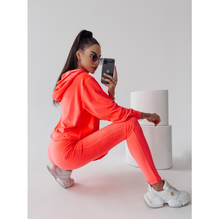 KOMPLET DRES WELUROWY LENA NEON ORANGE