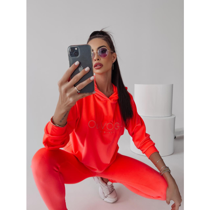 KOMPLET DRES WELUROWY LENA NEON ORANGE