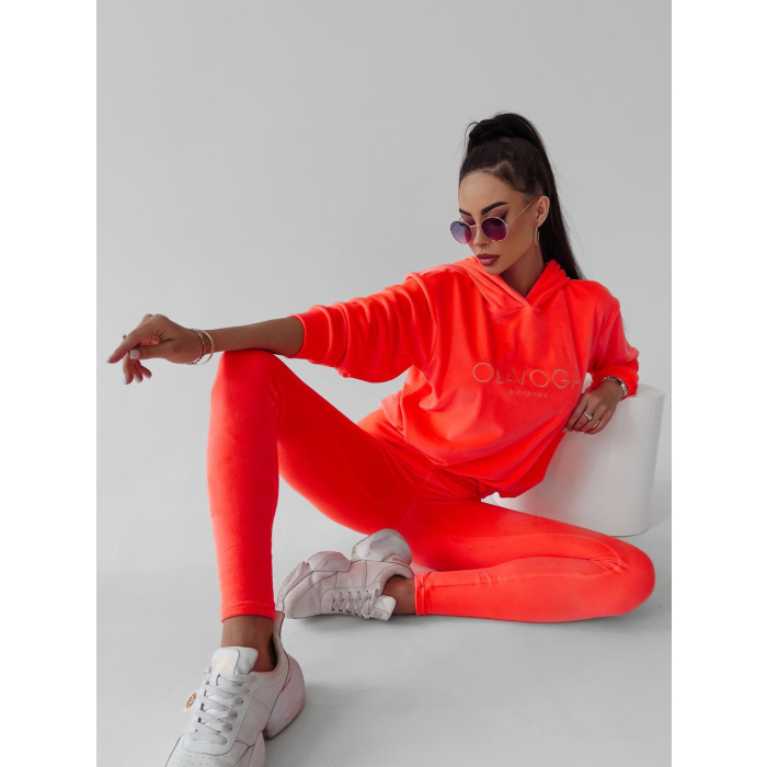 KOMPLET DRES WELUROWY LENA NEON ORANGE