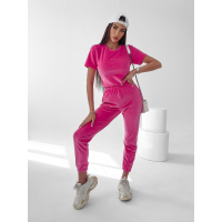KOMPLET DRES WELUROWY MALA NEON FUKSJA