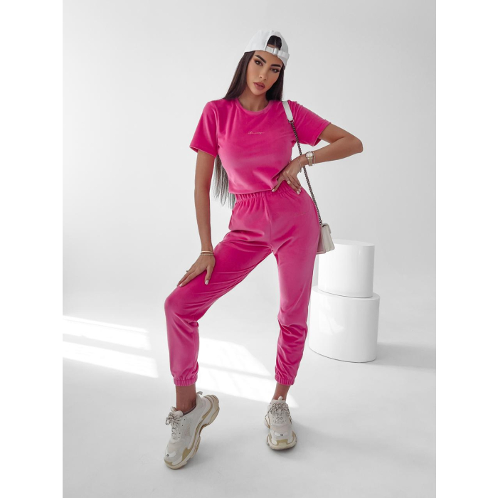 KOMPLET DRES WELUROWY MALA NEON FUKSJA
