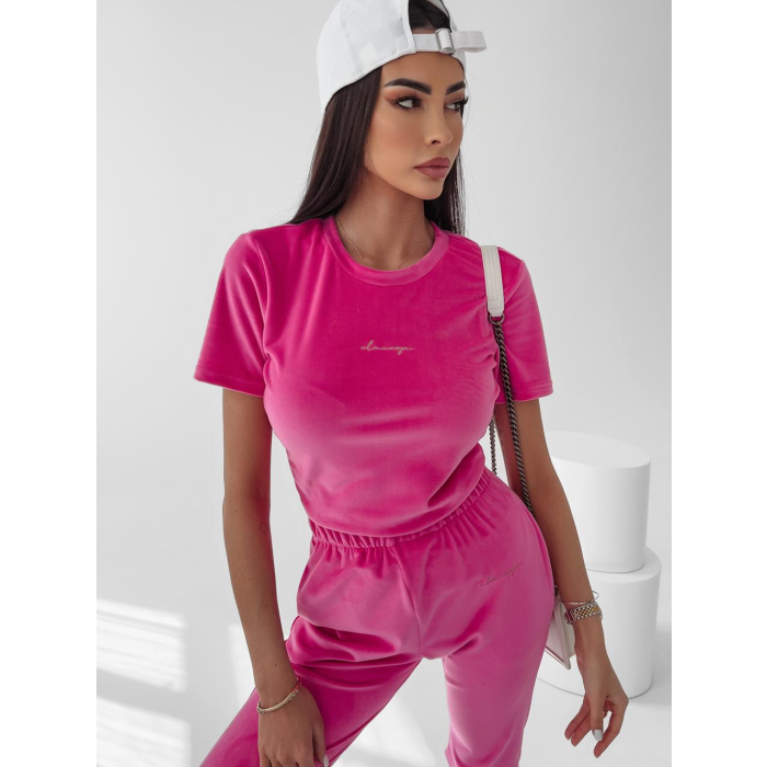 KOMPLET DRES WELUROWY MALA NEON FUKSJA