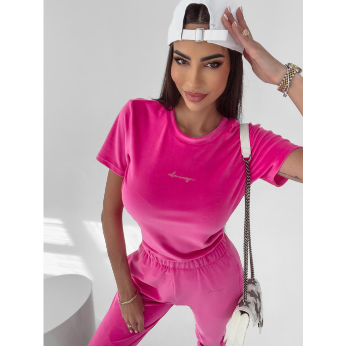 KOMPLET DRES WELUROWY MALA NEON FUKSJA
