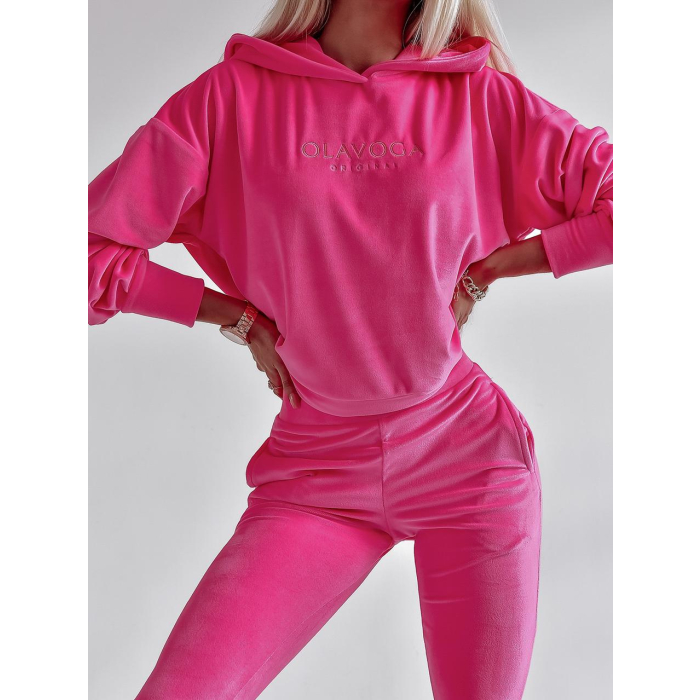 KOMPLET DRES WELUROWY PENELOPE NEON AMARANT
