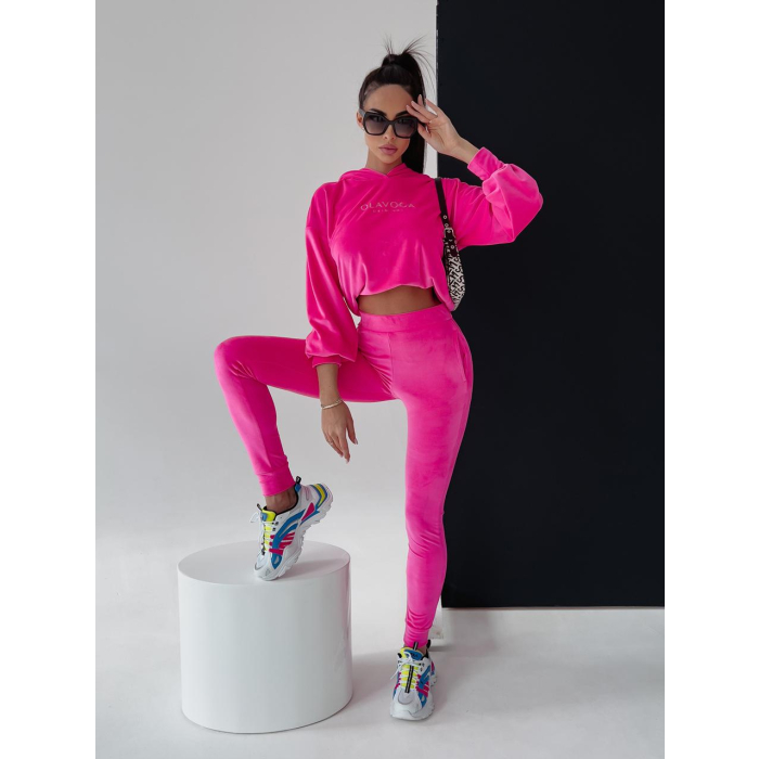 KOMPLET DRES WELUROWY PENELOPE NEON AMARANT