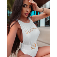 KOSTIUM STRÓJ KĄPIELOWY JEDNOCZĘŚCIOWY BIKINI Z PASKIEM PALOS WHITE