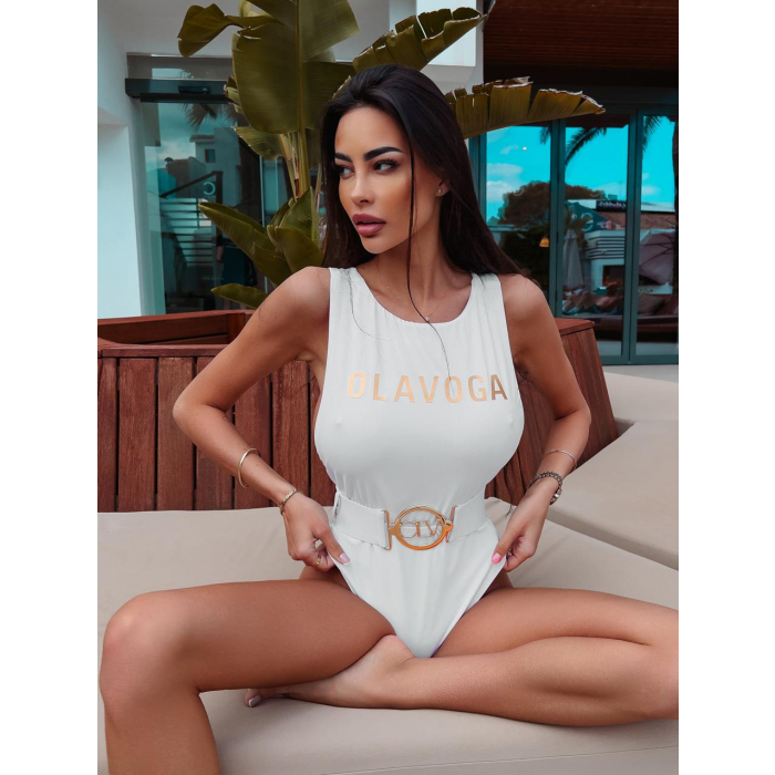 KOSTIUM STRÓJ KĄPIELOWY JEDNOCZĘŚCIOWY BIKINI Z PASKIEM PALOS WHITE