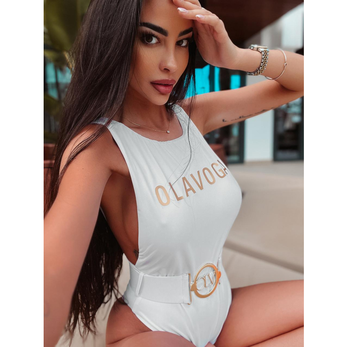 KOSTIUM STRÓJ KĄPIELOWY JEDNOCZĘŚCIOWY BIKINI Z PASKIEM PALOS WHITE