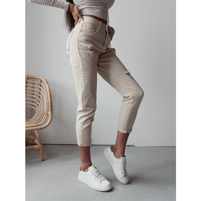 SPODNIE JEANSOWE MOM FIT CAMI BEŻ