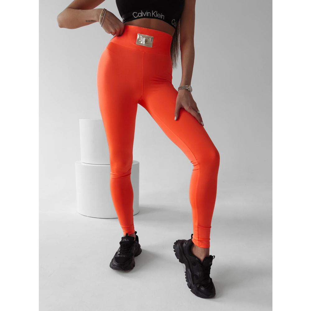 SPODNIE LEGGINSY ZE ZŁOTYM LOGO JUDITH NEON ORANGE