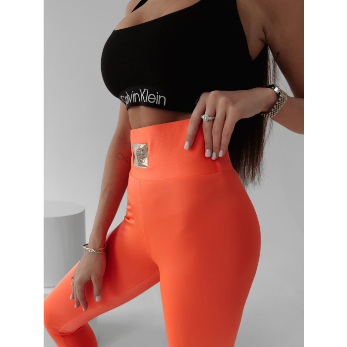 SPODNIE LEGGINSY ZE ZŁOTYM LOGO JUDITH NEON ORANGE