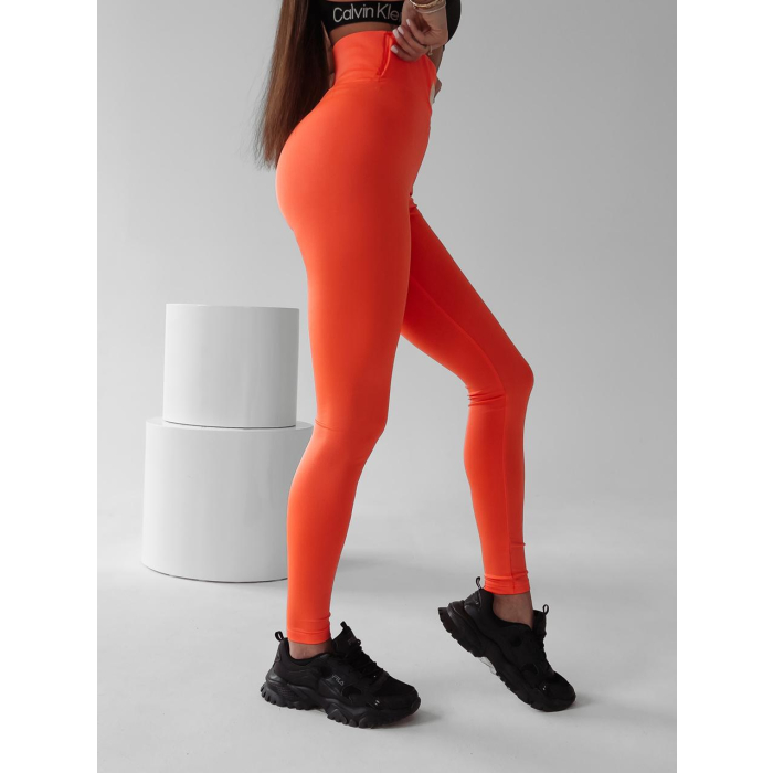 SPODNIE LEGGINSY ZE ZŁOTYM LOGO JUDITH NEON ORANGE