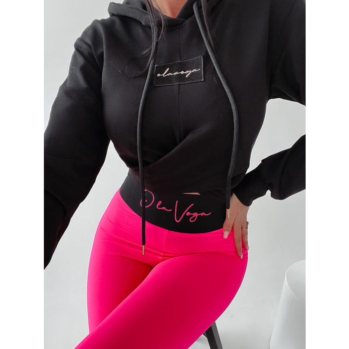SPODNIE LEGGINSY Z LOGOWANYM PASEM PIA NEON PINK