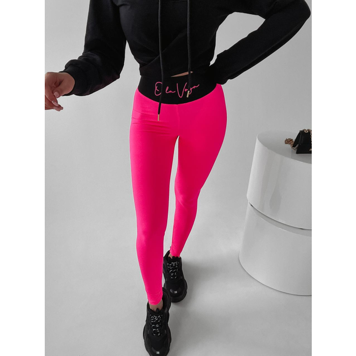 SPODNIE LEGGINSY Z LOGOWANYM PASEM PIA NEON PINK