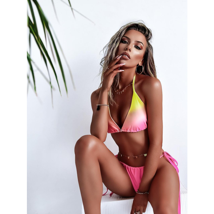 STRÓJ KOSTIUM KĄPIELOWY BIKINI HOT OMBRE NEON PINK-LIMONKA
