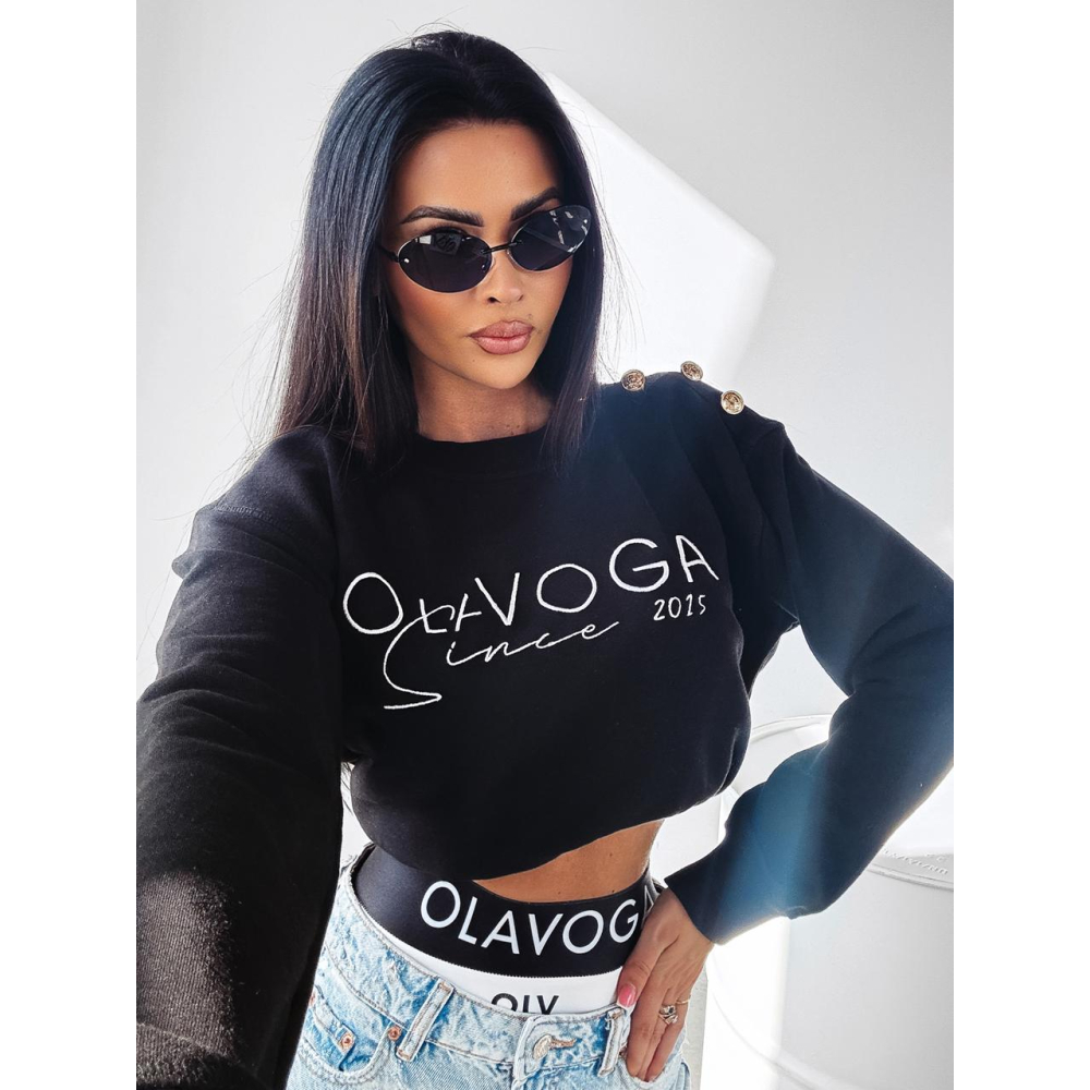 BLUZA BAWEŁNIANA DRESOWA CREWNECK OVERSIZE GUZIKI OLAVOGA LENA BLACK