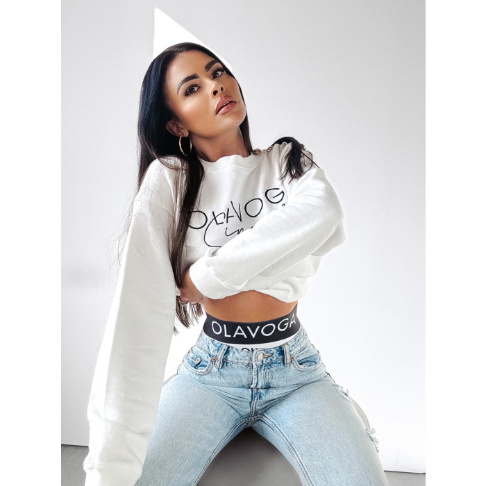 BLUZA BAWEŁNIANA DRESOWA CREWNECK OVERSIZE GUZIKI OLAVOGA LENA ECRU