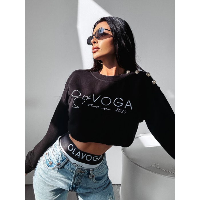 BLUZA BAWEŁNIANA DRESOWA CREWNECK OVERSIZE GUZIKI OLAVOGA LENA BLACK