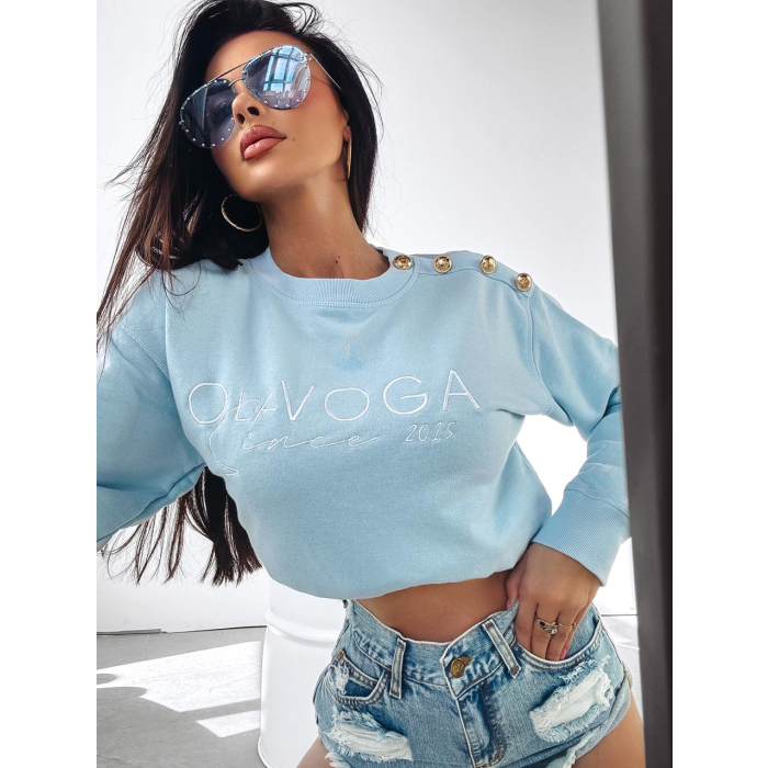 BLUZA BAWEŁNIANA DRESOWA CREWNECK OVERSIZE GUZIKI OLAVOGA LENA BLUE
