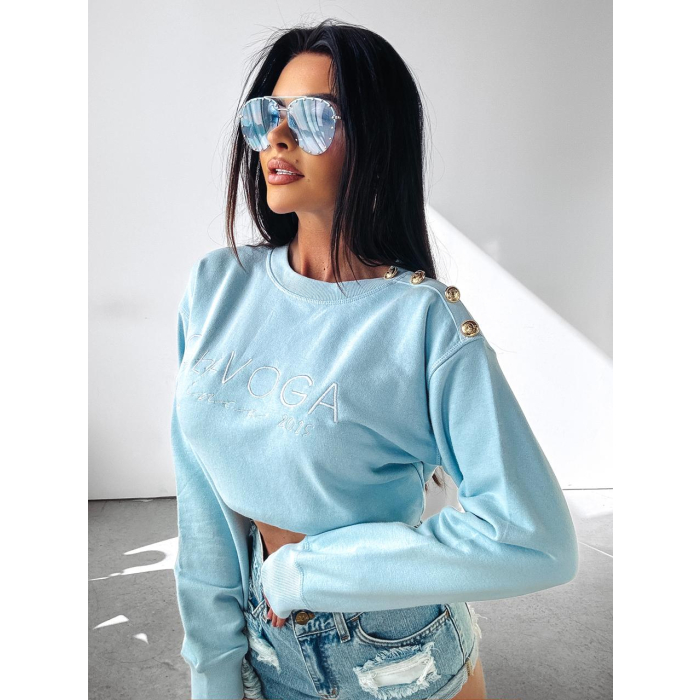 BLUZA BAWEŁNIANA DRESOWA CREWNECK OVERSIZE GUZIKI OLAVOGA LENA BLUE