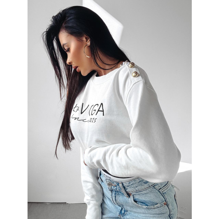 BLUZA BAWEŁNIANA DRESOWA CREWNECK OVERSIZE GUZIKI OLAVOGA LENA ECRU