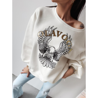 BLUZA BAWEŁNIANA DRESOWA OLAVOGA ORZEŁ FREEDOM ECRU