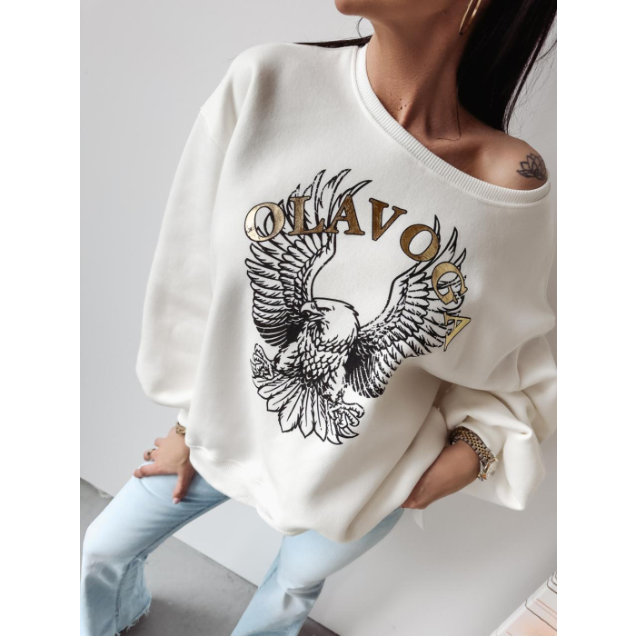 BLUZA BAWEŁNIANA DRESOWA OLAVOGA ORZEŁ FREEDOM ECRU