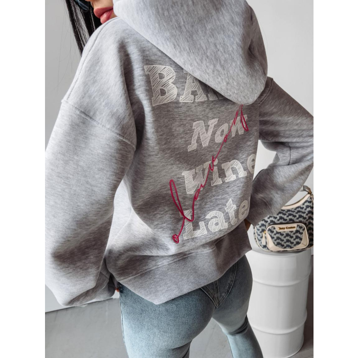 BLUZA BAWEŁNIANA DRESOWA Z KAPTUREM I NADRUKIEM MYSZKI OLAVOGA TIKUS GRAY