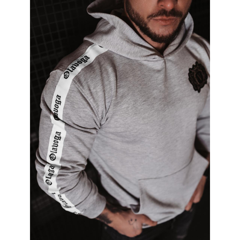 BLUZA MĘSKA BAWEŁNIANA Z KAPTUREM LAMPASEM OLAVOGA BALANCE LIGHT GRAY MELANŻ