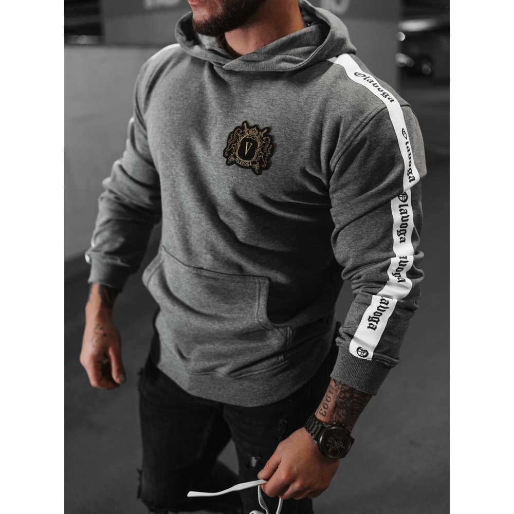 BLUZA MĘSKA BAWEŁNIANA Z KAPTUREM LAMPASEM OLAVOGA BALANCE DARK GRAY MELANŻ
