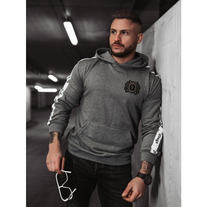 BLUZA MĘSKA BAWEŁNIANA Z KAPTUREM LAMPASEM OLAVOGA BALANCE DARK GRAY MELANŻ