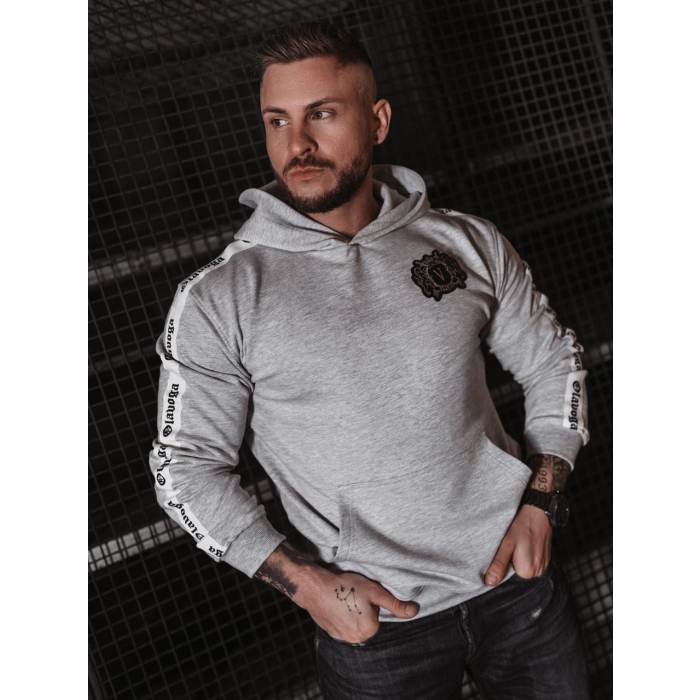 BLUZA MĘSKA BAWEŁNIANA Z KAPTUREM LAMPASEM OLAVOGA BALANCE LIGHT GRAY MELANŻ