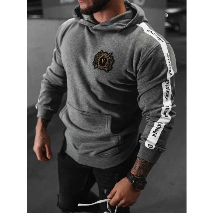 BLUZA MĘSKA BAWEŁNIANA Z KAPTUREM LAMPASEM OLAVOGA BALANCE DARK GRAY MELANŻ