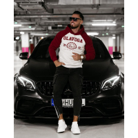 BLUZA MĘSKA BAWEŁNIANA Z KAPTUREM OLAVOGA DIVERSE GRAY - BORDO
