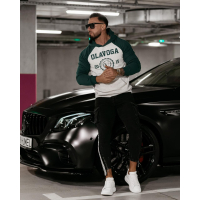 BLUZA MĘSKA BAWEŁNIANA Z KAPTUREM OLAVOGA DIVERSE GRAY - GREEN