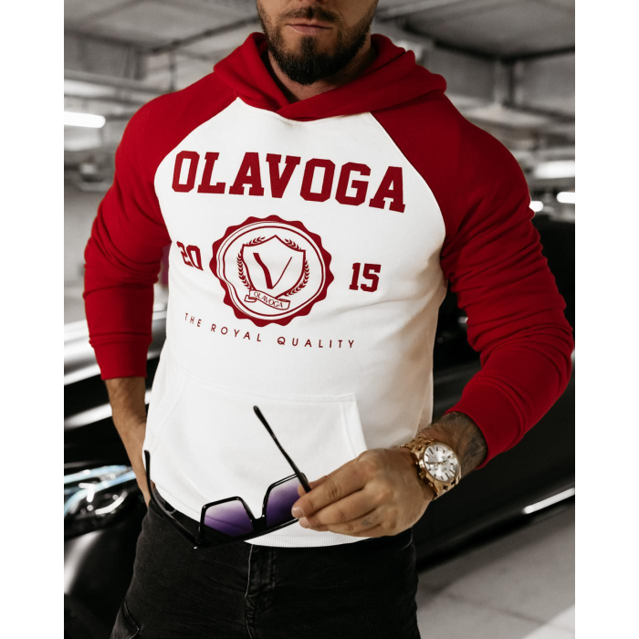 BLUZA MĘSKA BAWEŁNIANA Z KAPTUREM OLAVOGA DIVERSE ECRU - RED
