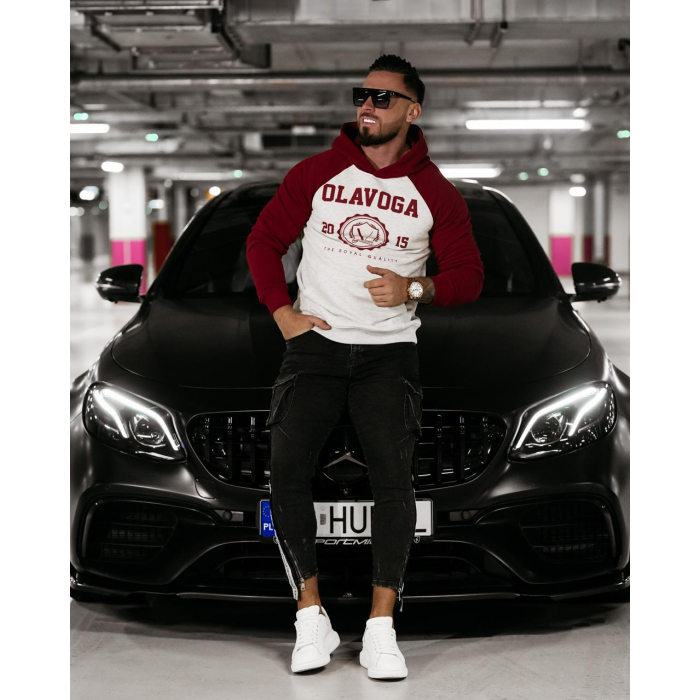 BLUZA MĘSKA BAWEŁNIANA Z KAPTUREM OLAVOGA DIVERSE GRAY - BORDO