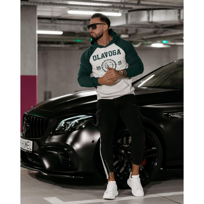 BLUZA MĘSKA BAWEŁNIANA Z KAPTUREM OLAVOGA DIVERSE GRAY - GREEN