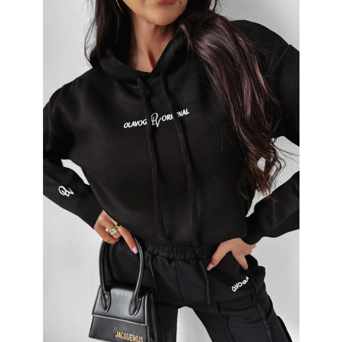 SWETER BLUZA Z KAPTUREM HAFT OLAVOGA EDLIN BLACK