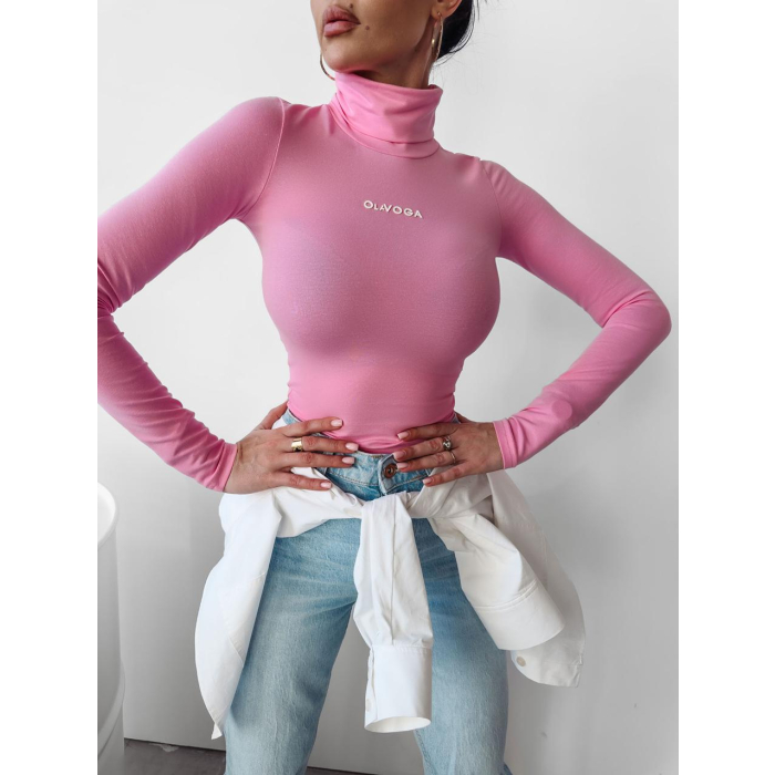 BLUZKA BAWEŁNIANA GOLF Z DŁUGIM RĘKAWEM LOGO OLAVOGA DAISY PINK