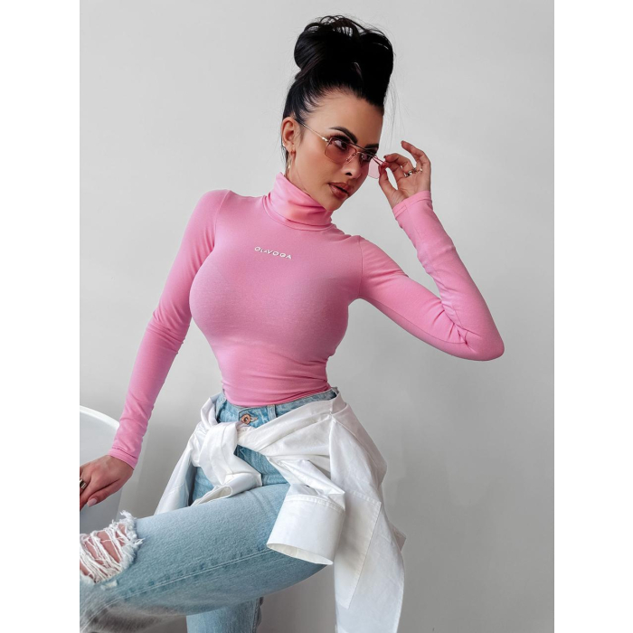 BLUZKA BAWEŁNIANA GOLF Z DŁUGIM RĘKAWEM LOGO OLAVOGA DAISY PINK
