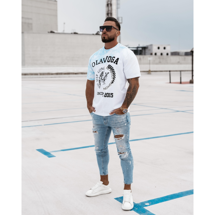 BLUZKA T-SHIRT MĘSKI OLAVOGA MEN FORCE WHITE-BLUE