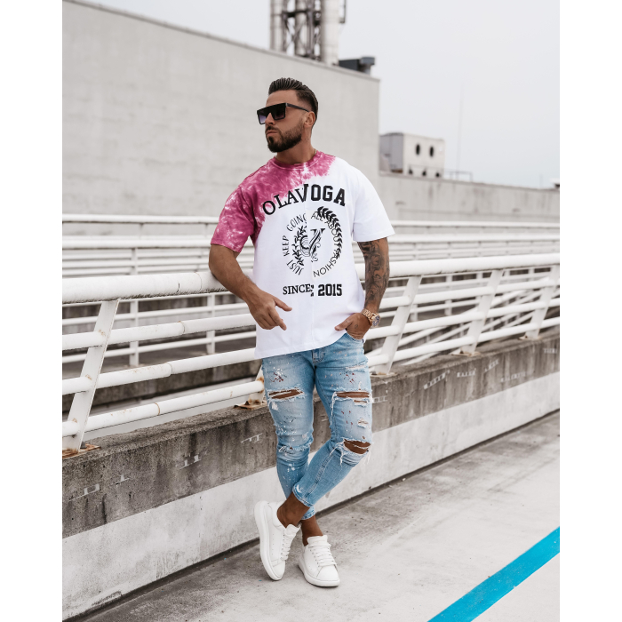 BLUZKA T-SHIRT MĘSKI OLAVOGA MEN FORCE WHITE-BORDOWY