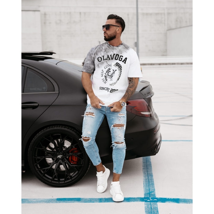 BLUZKA T-SHIRT MĘSKI OLAVOGA MEN FORCE WHITE-GRAY