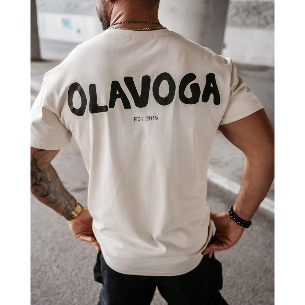 BLUZKA T-SHIRT MĘSKI OVERSIZE OLAVOGA MEN SAYER BEIGE